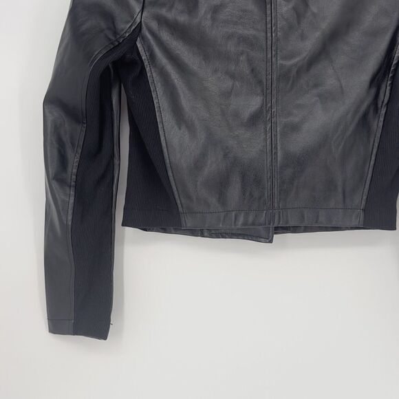 Juicy Couture Jacket Faux Leather Bomber Motorcycle Fur Collar Coat Black Sz XS - Picture 5 of 9